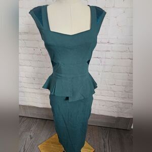 Hybrid Pencil Dress With Sweetheart Neckline and Satin Inserts | Forest | US 4